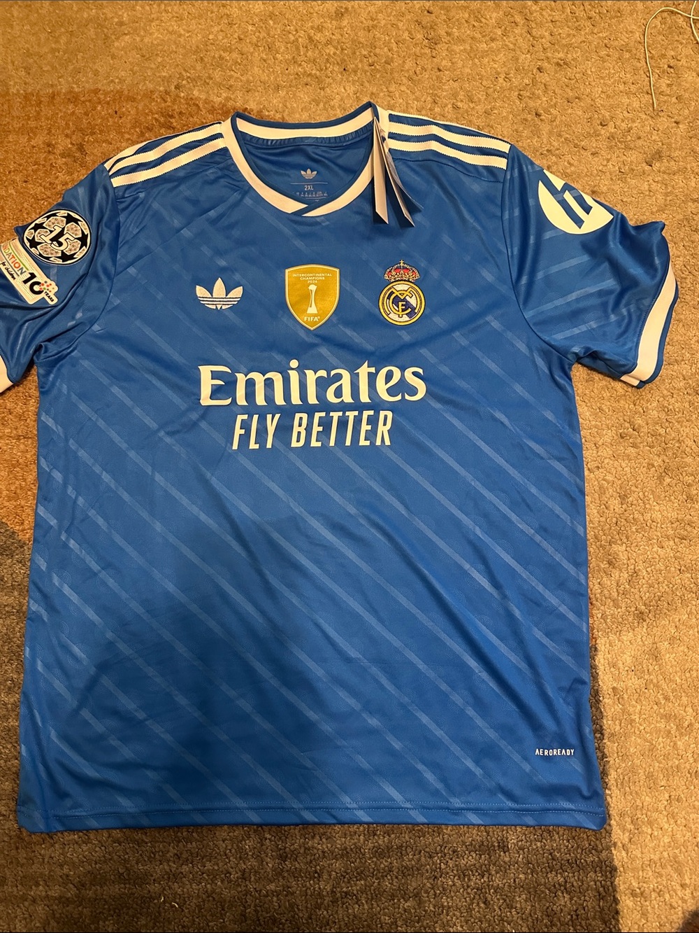 Men’s adidas Royal Blue Soccer Jersey with Champion Patch